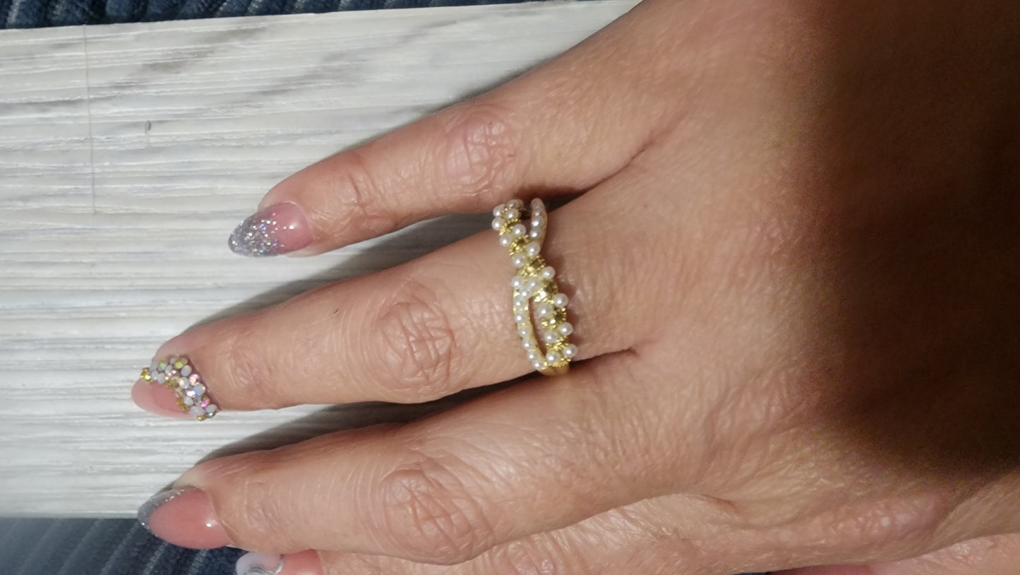 Pearl Bow Ring Size 8 Oro Laminado Alta Calidad XP