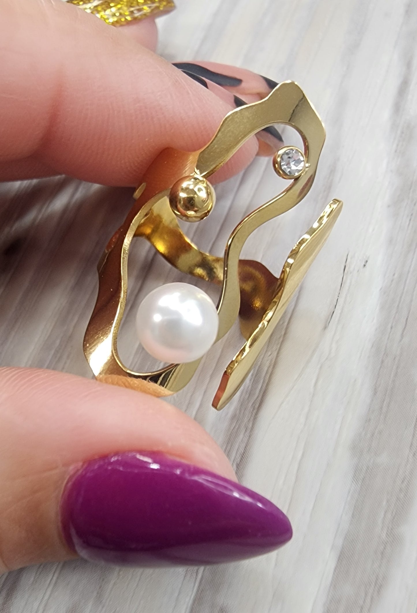 Nueva! Dots n Pearls Ring Ajustable (Stainless Steel Alta Calidad)