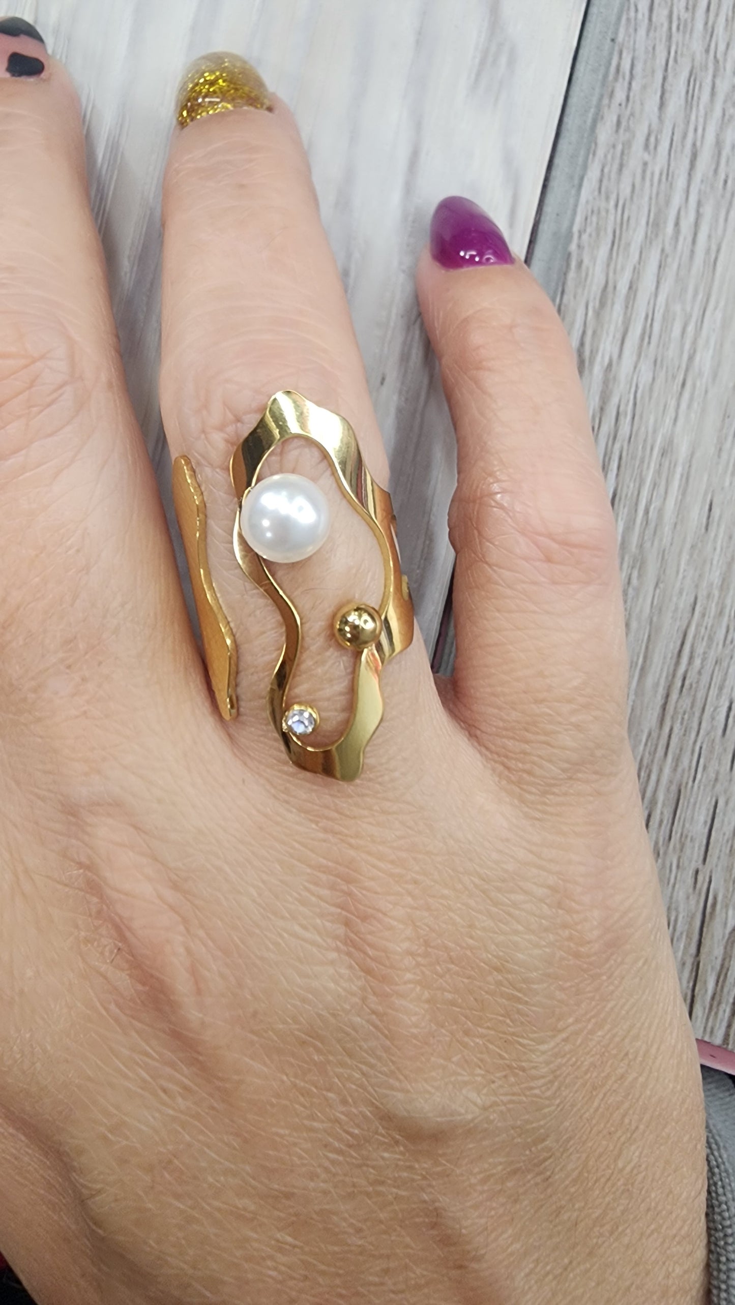 Nueva! Dots n Pearls Ring Ajustable (Stainless Steel Alta Calidad)