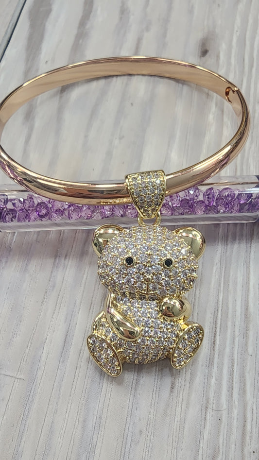 Nueva! Bangle Bear Charm (Oro Laminado XP) para niña