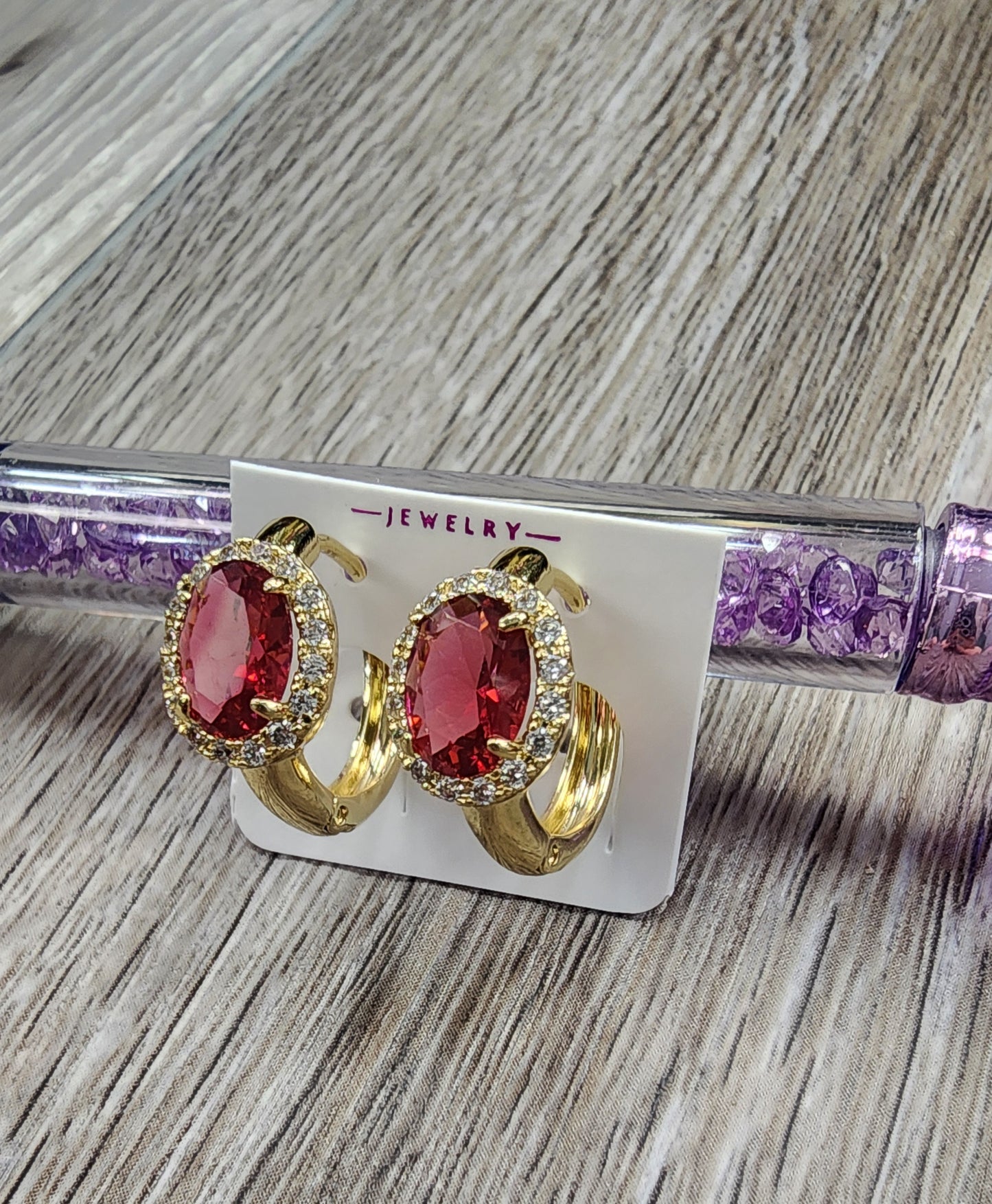 Nuevas! Red Pink Mini Earrings (Oro Laminado XP)