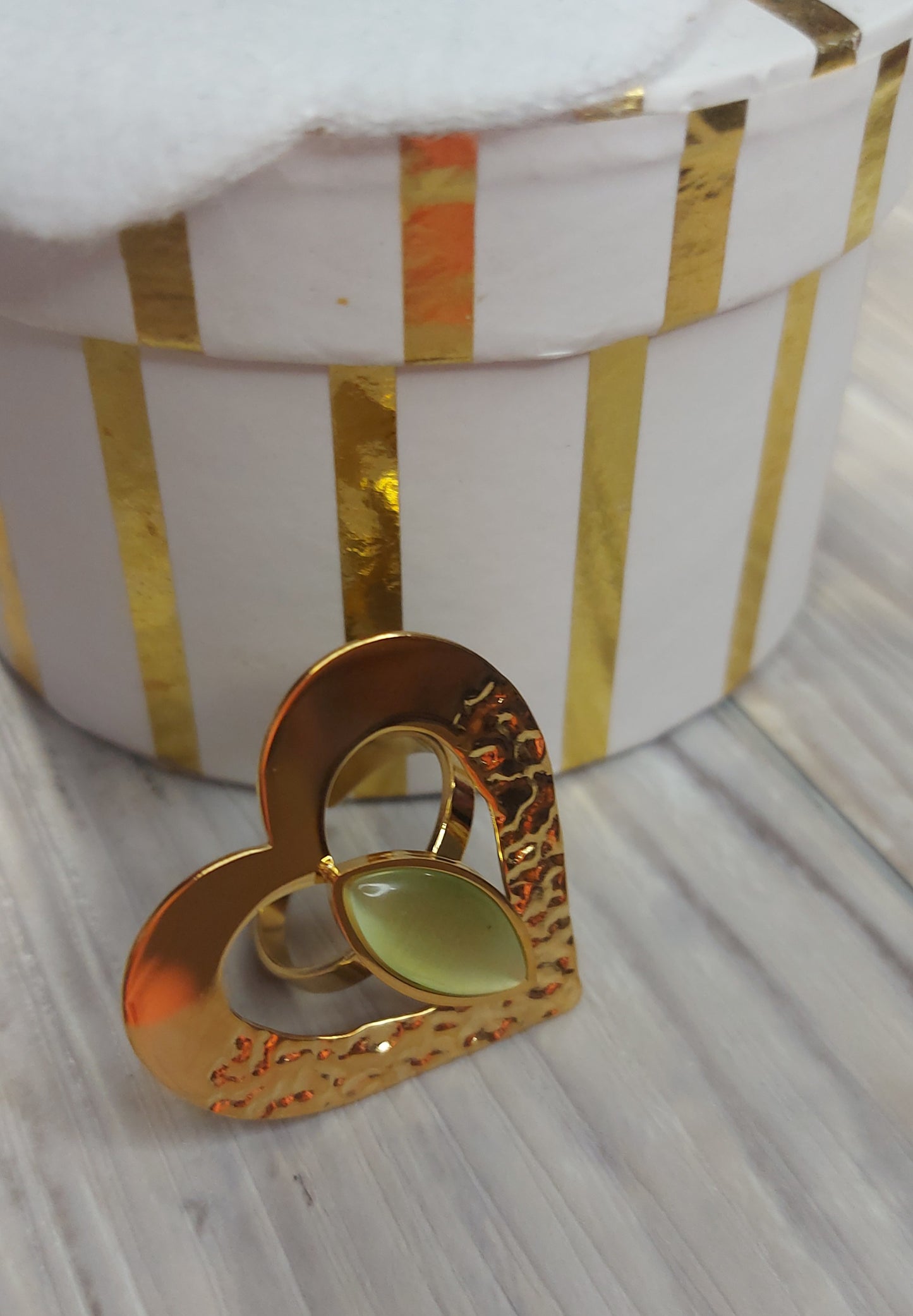 Jade Heart Ring Ajustable Stainless Steel Alta Calidad XP