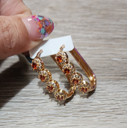 Orange Rectangular Earrings Oro Laminado XP