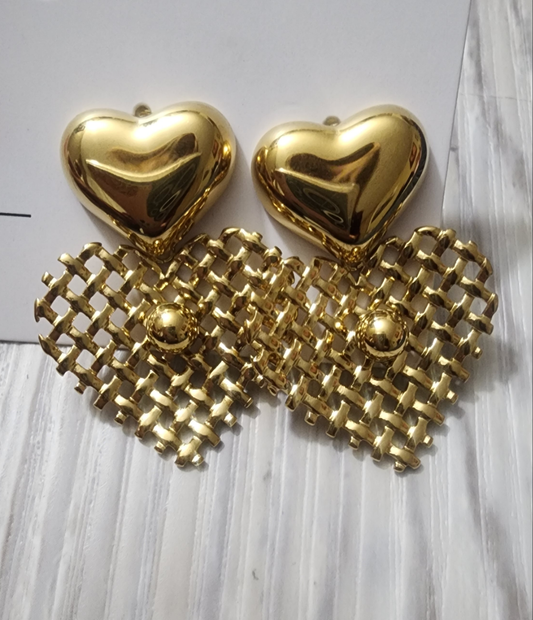 Double Heart Earrings Stainless Steel Alta Calidad XP